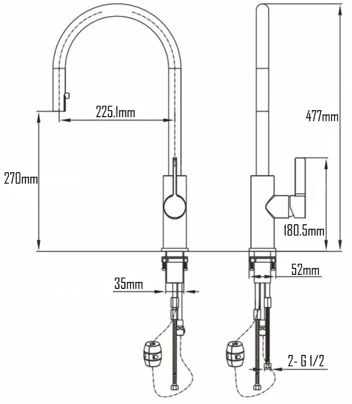 HALM KITCHEN MIXER W/ PULL OUT SHOWER-HAL-291