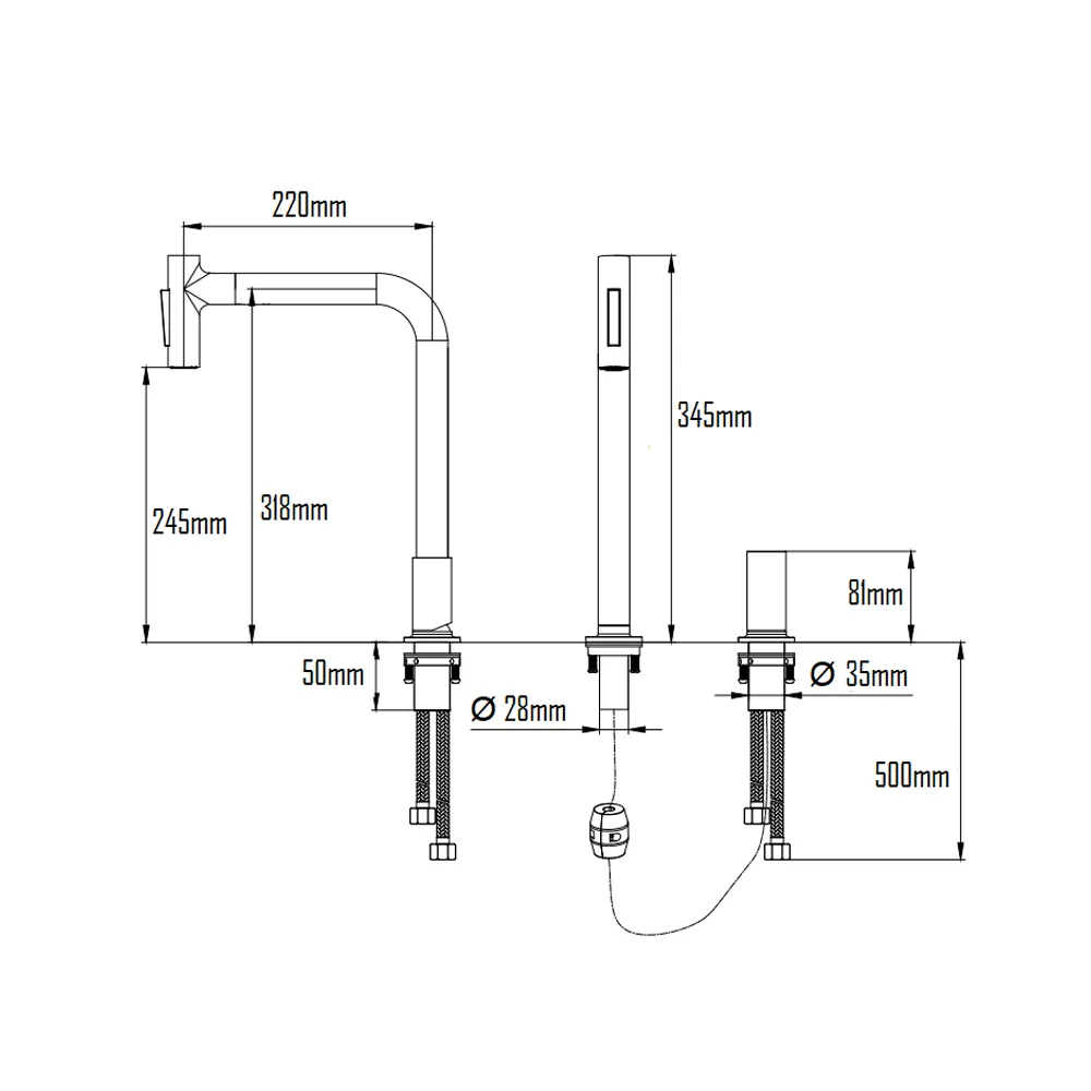 DALARNA 2-HOLE KITCHEN MIXER W/ PULL OUT SHOWER-DAL-1257