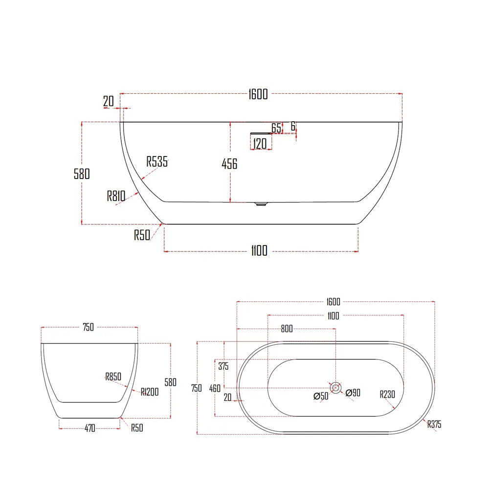 ONNERED BATHTUB-ONN756-1600