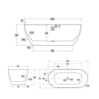 ONNERED BATHTUB-ONN756-1600