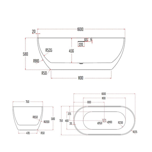 ONNERED BATHTUB-ONN756-1600