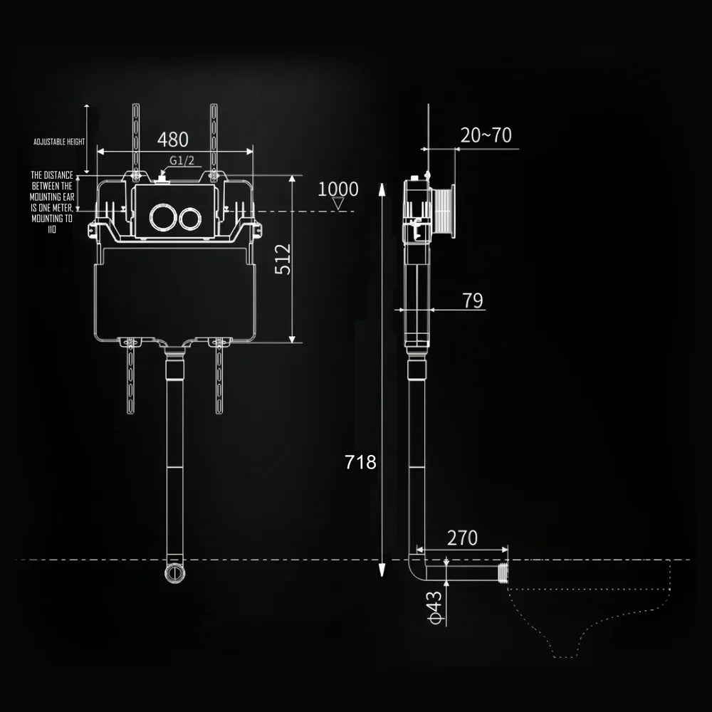 CONCEALED CISTERN FOR BACK TO WALL WC-BOD-106BTW