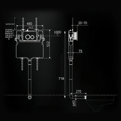 CONCEALED CISTERN FOR BACK TO WALL WC-BOD-106BTW