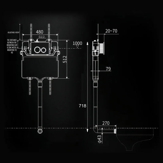 CONCEALED CISTERN FOR BACK TO WALL WC-BOD-106BTW
