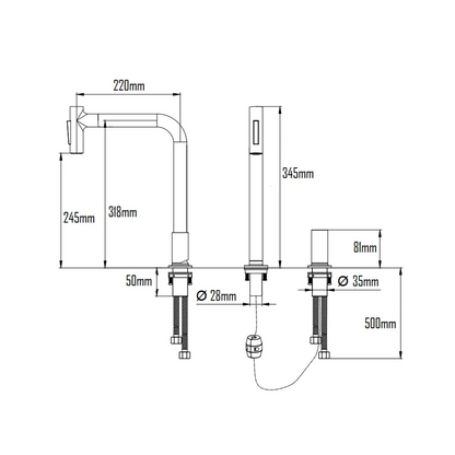 DALARNA 2-HOLE KITCHEN MIXER W/ PULL OUT SHOWER-DAL-1257
