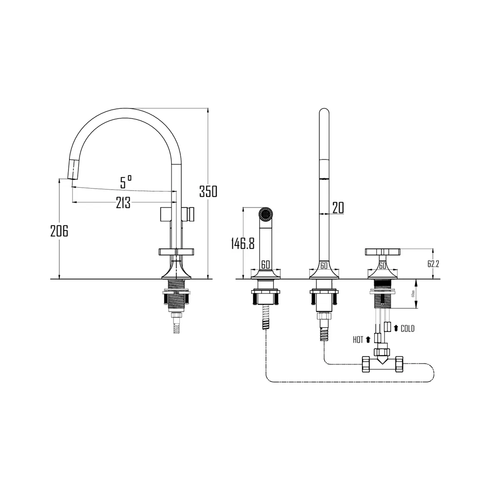 ÖSTRA 3 HOLE KITCHEN MIXER-ST-211