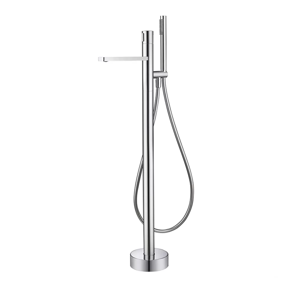 Floor Mounted Bath Mixer with Hand Shower and Hose